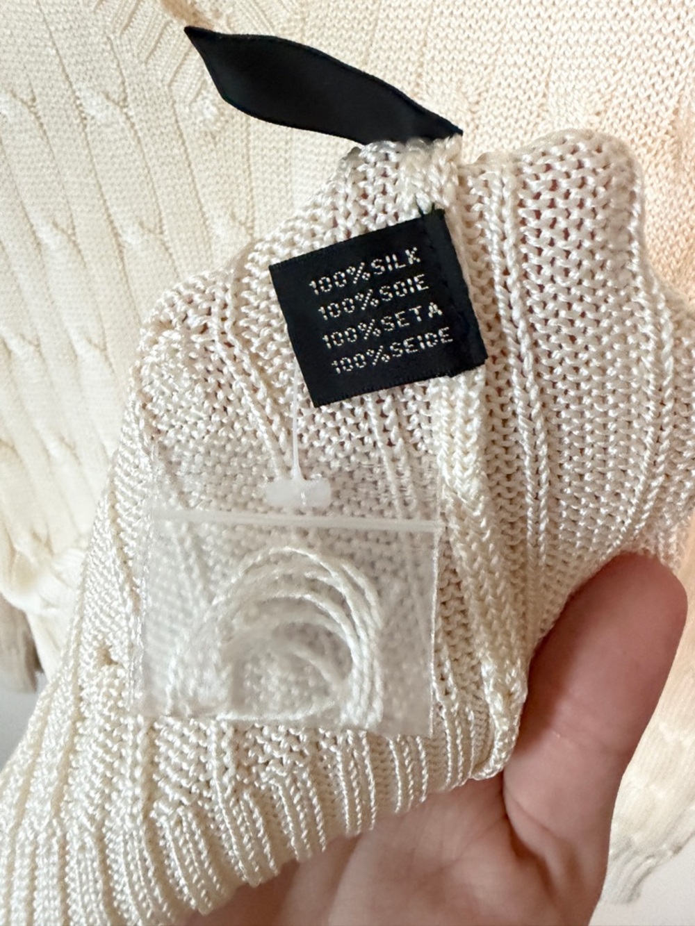NWOT silk black label Ralph Lauren fisherman style cable knit ivory sweater -S - Picture 6 of 8